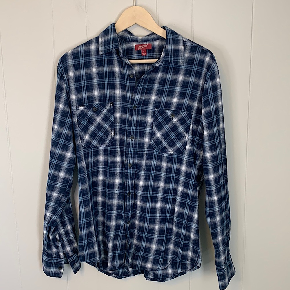 Arizona Jeans Blue Plaid Button Up Size Medium - Picture 1 of 6